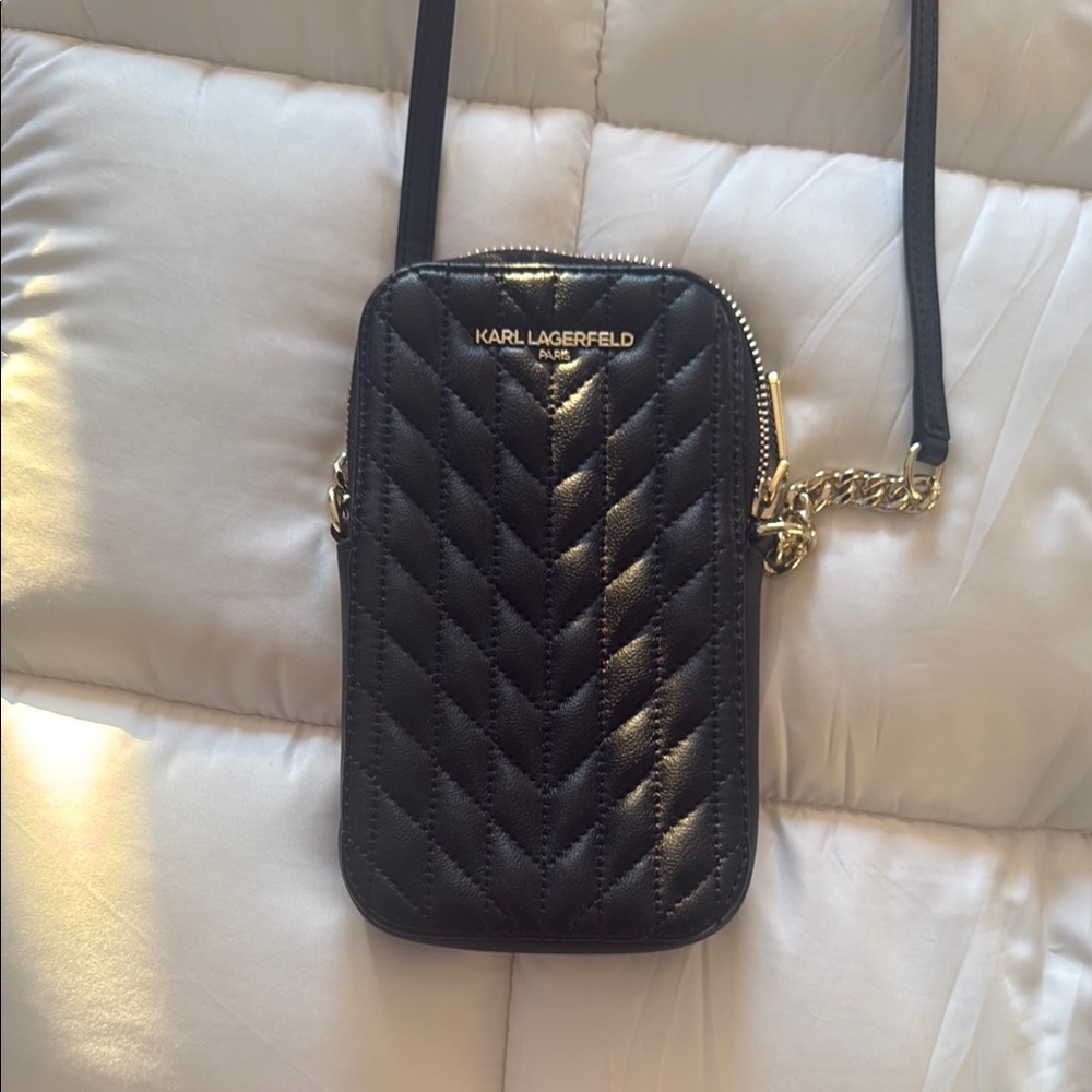 Karl Lagerfeld Black Chevron Quilted Crossbody
